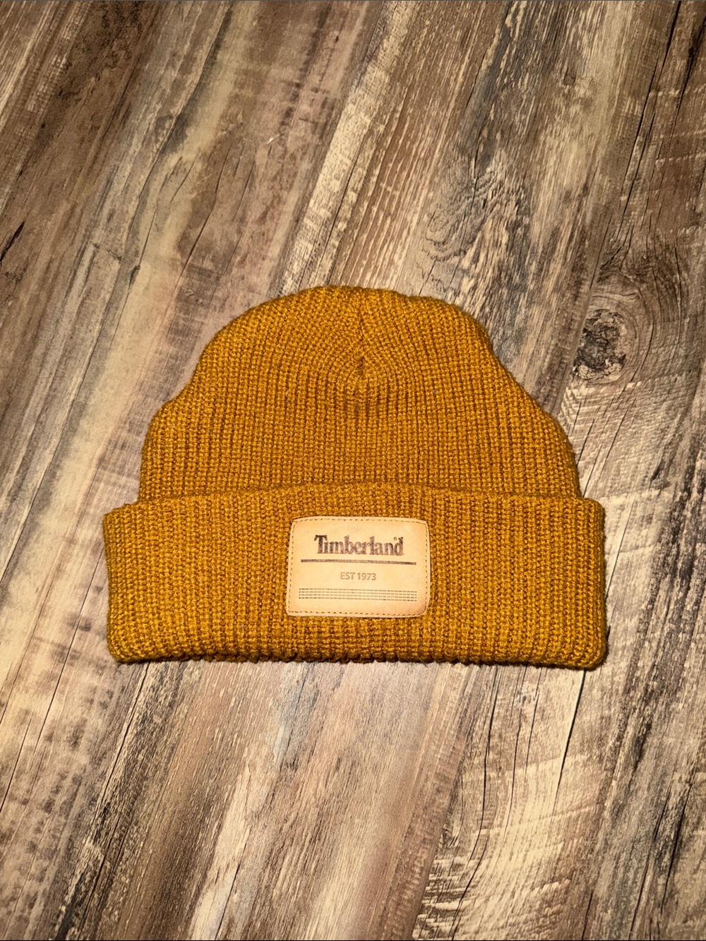 Timberland Men's Golden Yellow Knit Beanie with Logo Patch
